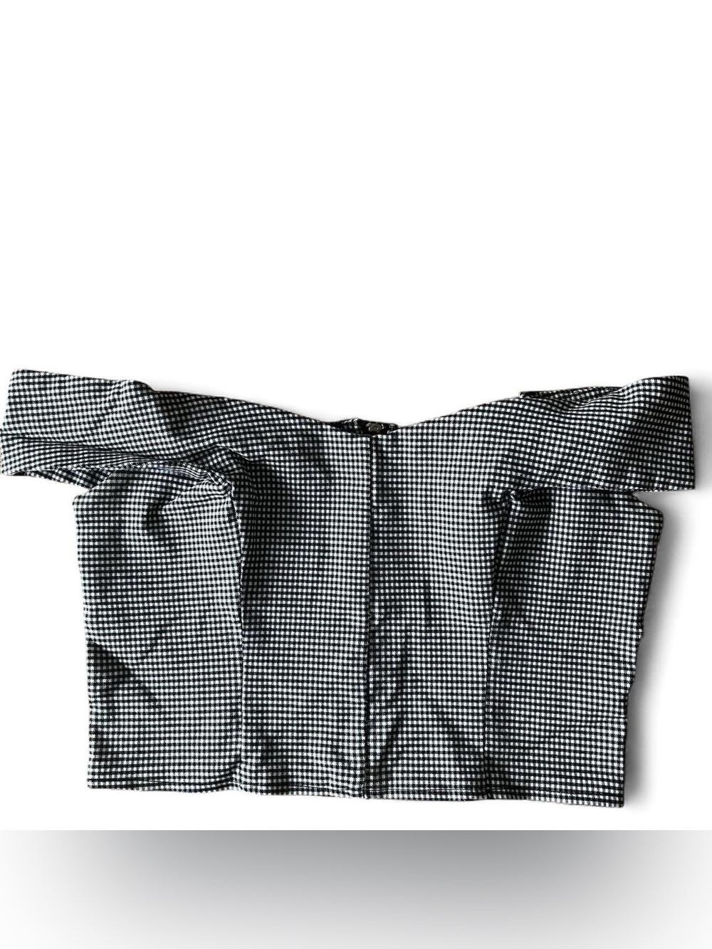 Dynamite Off-Shoulder Gingham Crop Top - Black & White